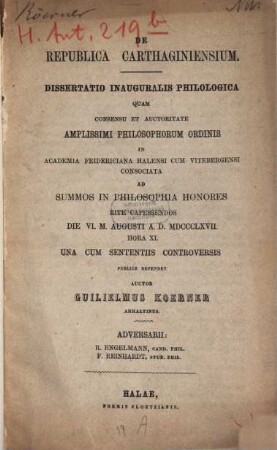 De republica Carthaginiensium : dissertatio inauguralis philologica