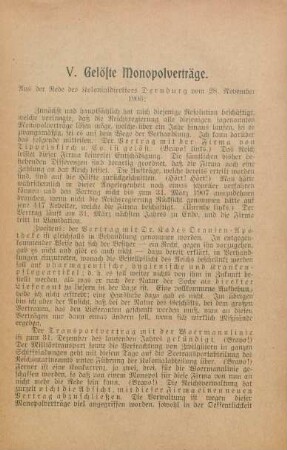 V. Gelöste Monopolverträge