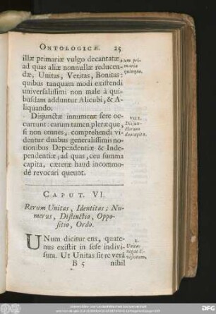 Caput VI. Rerum Unitas, Identitas; Numerus, Distinctio, Oppositio, Ordo.