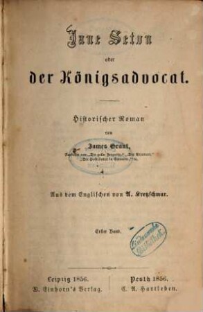 Jane Seton oder der Königsadvocat : historischer Roman, 1