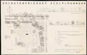 Friedhof, Stolp: Grundriss Soldatenfriedhof, Profile 1:200