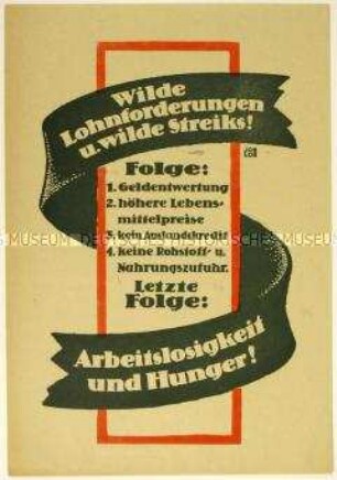 Flugblatt gegen zu hohe Lohnforderungen und Streiks