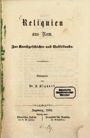 Reliquien aus Rom : zur Kunstgeschichte und Volkskunde