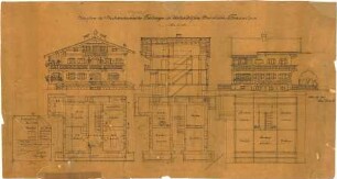 Thiersch, August ; Unterwössen (Bayern); Wohnhaus Faerbinger - Grundrisse, Ansicht, Schnitte