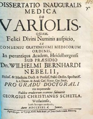 Dissertatio Inauguralis Medica De Variolis