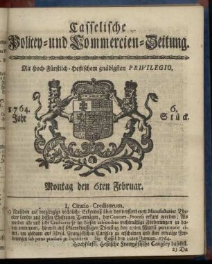 6. Stueck, Montag den 6ten Februar 1764