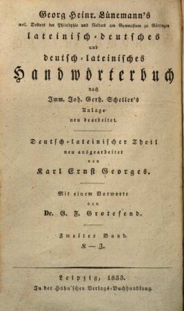 Lateinisch-deutsches und deutsch-lateinisches Handwörterbuch. [2]. Deutsch-Lateinischer Theil ; 2, K - Z