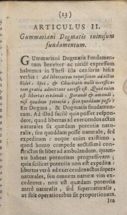 Articulus II. Gummariani Dogmatis ruinosum fundamentum.
