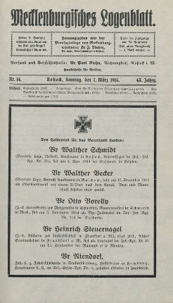 Nr. 14. Rostock, Sonntag, den 7. März 1915.