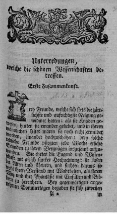 Unterredungen, welche die schönen Wissenschaften betreffen. Erste Zusammenkunft.