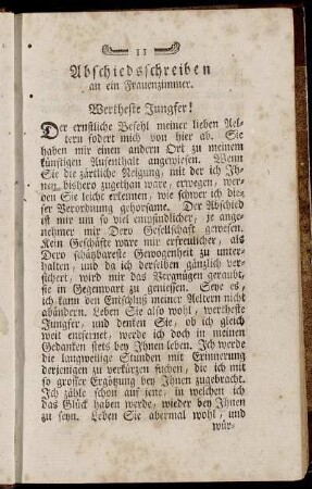 Abschiedsschreiben an ein Frauenzimmer