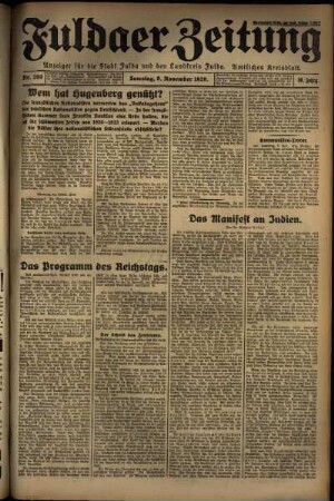 Erste Ausgabe vom Samstag, den 09. November 1929.