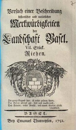 Versuch einer Beschreibung historischer und natürlicher Merkwürdigkeiten der Landschaft Basel, 7. Riehen