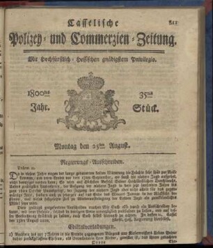 35tes Stueck, Montag den 25ten August 1800
