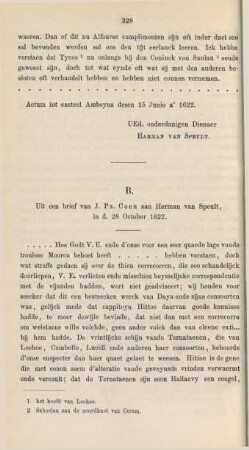 B. Uit een brief van J. Pz. Coen aan Herman van Speult, in d. 28 October 1622