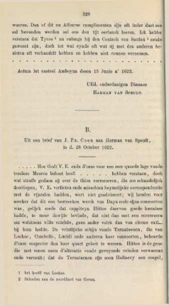B. Uit een brief van J. Pz. Coen aan Herman van Speult, in d. 28 October 1622