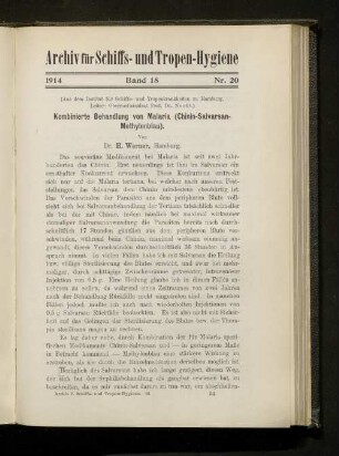 Kombinierte Behandlung von Malaria (Chinin-Salvarsan-Methylenblau)