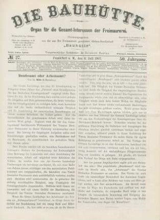 No. 27. Frankfurt a. M., den 6. Juli 1907. 50. Jahrgang.