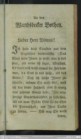 An den Wandsbecker Bothen