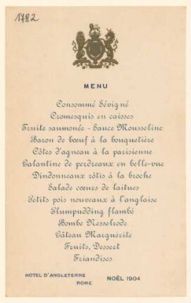 Menükarte : Weihnachten, Hotel d'Angleterre