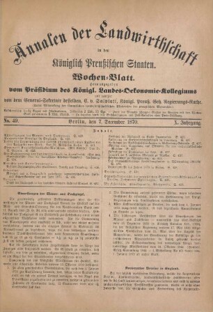 No. 49. Berlin, den 7. December 1870. X. Jahrgang.