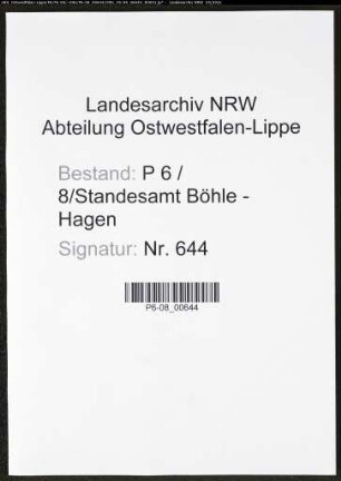 Heiratsregister Standesamt Hagen-Böhle-Hagen (Sitz Altenhagen)