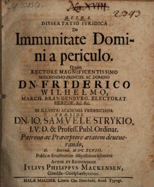 Diss. iur. de immunitate domini a periculo