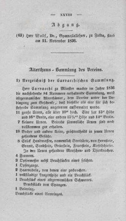 Alterthums-Sammlung des Vereins.