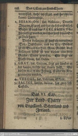 Das VI. Cap. Zur Land-Charte von Engelland, Schottland und Irrland