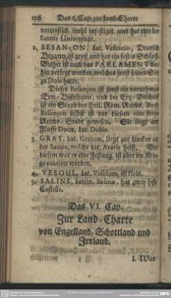 Das VI. Cap. Zur Land-Charte von Engelland, Schottland und Irrland