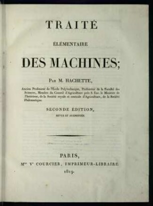Traité élémentaire des machines