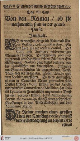 Das VII. Cap.: Von den Reimen