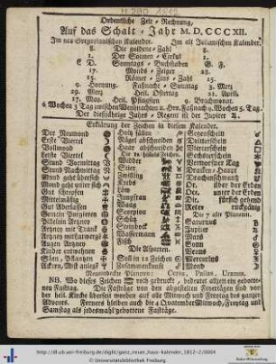 Ordentliche Zeit-Rechnung auf das Schalt-Jahr 1812.