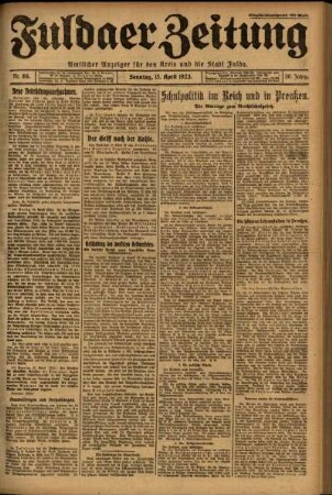 Erste Ausgabe vom Sonntag, den 15. April 1923.