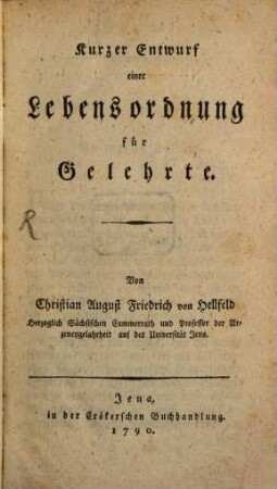 Kurzer Entwurf einer Lebensordnung für Gelehrte