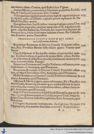 Theologica Scripta Eorvm, Qvi Romanae Ecclesiae nomina dederunt.