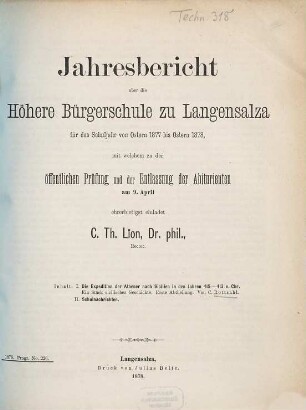 Jahresbericht über die Höhere Bürgerschule zu Langensalza : für das Schuljahr von Ostern ... bis Ostern ..., 1877/78