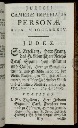 Judicii Cameræ Imperialis Personæ Anno MDCCLXXXIV.
