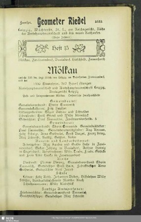 Heft 15. Mölkau, Zweinaundorf, Baalsdorf, Hirschfeld, Zweenfurth