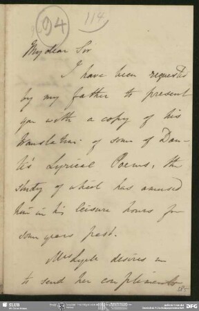 Eigenh. Brief von Charles Lyell an August Wilhelm von Schlegel, London, 25.02.1837