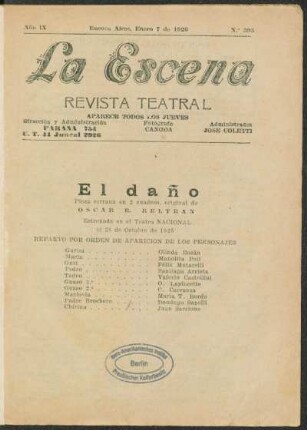 El daño : pieza serrana en dos cuadros