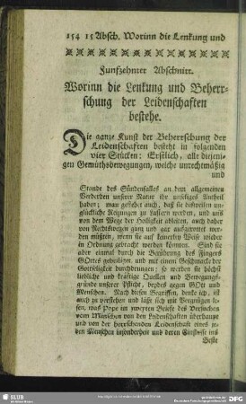 Funfzehnter Abschnitt. Worinn die Lenkung und Beherrschung der Leidenschaften bestehe