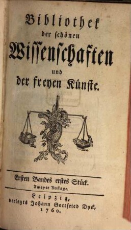 Bibliothek der schönen Wissenschaften und der freyen Künste. 1. 1760/61