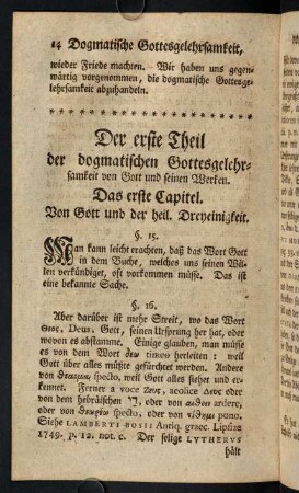 14-70, Der erste Theil der dogmatischen Gottesgelehrsamkeit, von Gott und seinen Werken.