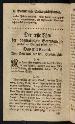14-70, Der erste Theil der dogmatischen Gottesgelehrsamkeit, von Gott und seinen Werken.