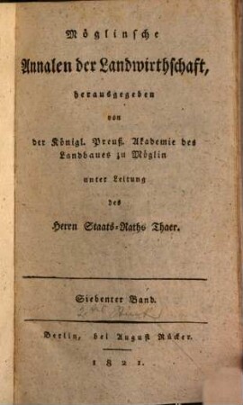 Möglinsche Annalen der Landwirthschaft. 7,2, 7, [2]. 1821