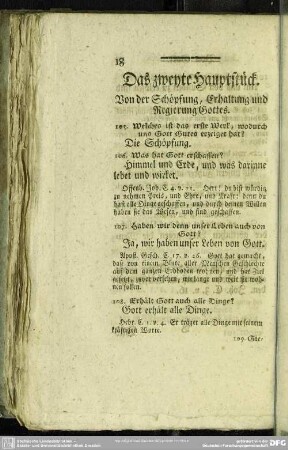 Das zweyte Hauptstück. Von der Schöpfung, Erhaltung und Regierung Gottes
