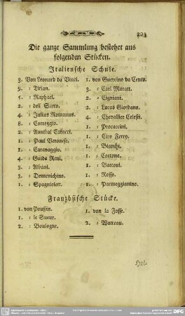Die ganze Sammlung bestehet aus folgenden Stücken