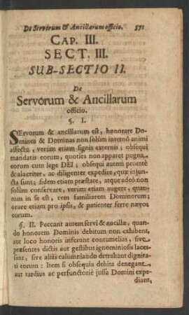 [...] Sub-Sectio II. De Servorum & Ancillarum officio.