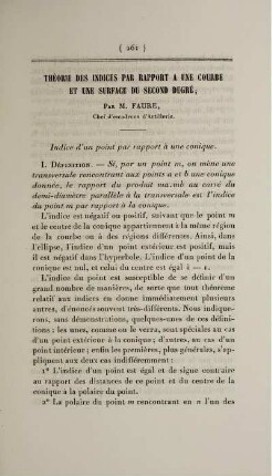 Théorie des indices par rapport a une courbe et une surface du second degré.